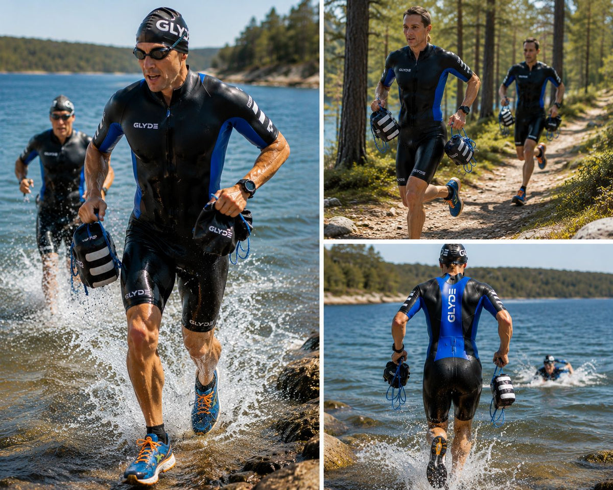GLYDE MENS AMPHIBIAN SWIMRUN WETSUIT - BLUE OR RED