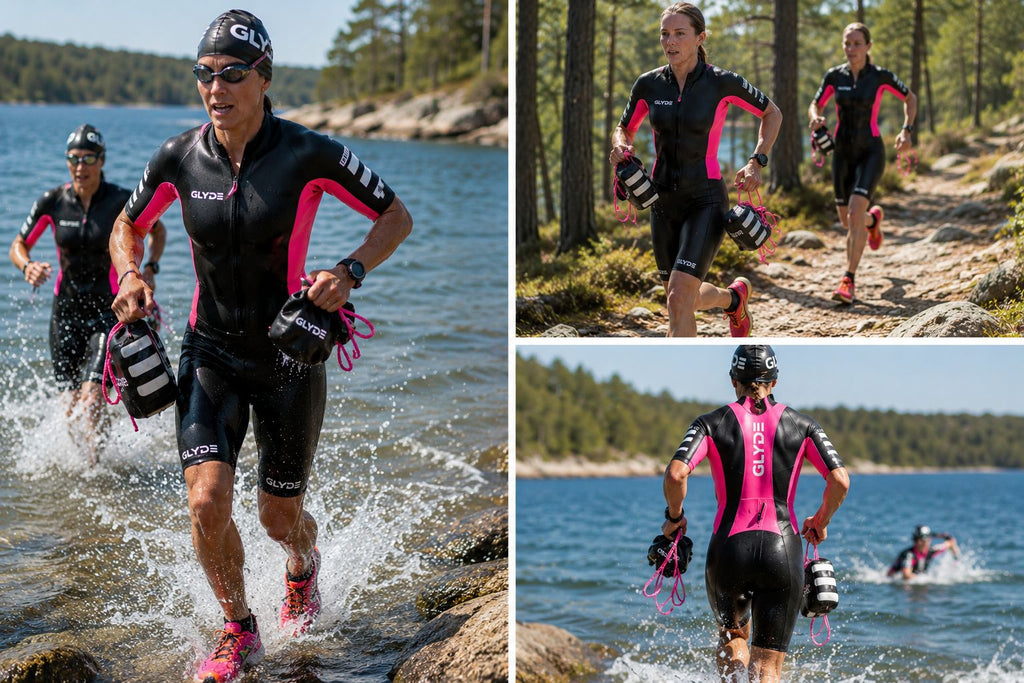 GLYDE WOMENS AMPHIBIAN SWIMRUN WETSUIT PINK & PASTEL TEAL